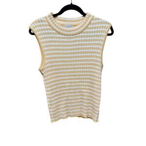 St. John Sport by Marie Gray Yellow White Striped Knit Tank Top  M/L Wool Blend